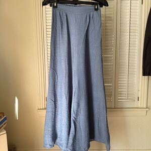 Cider Blue Wide Leg Textured High Waist Pleated Trousers BLUE